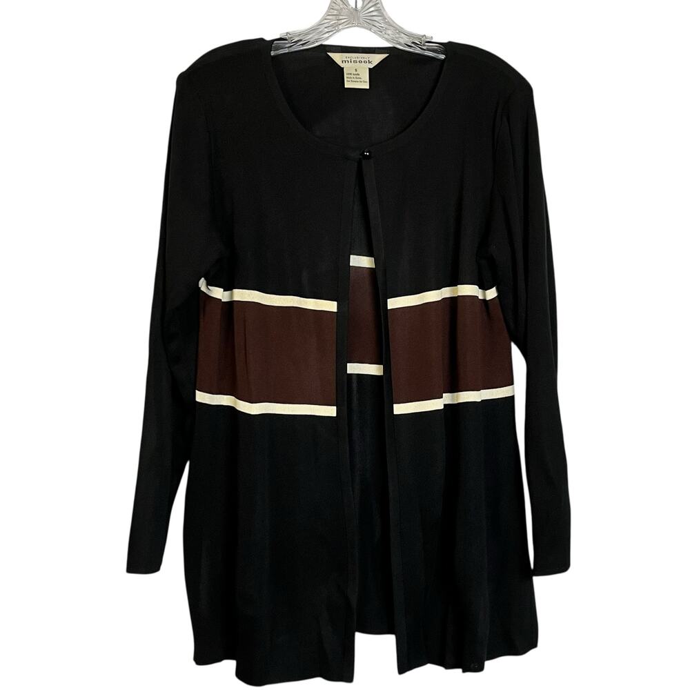 Misook Brown and Black Colorblock Cardigan Small Quiet Luxury‎ (3024)